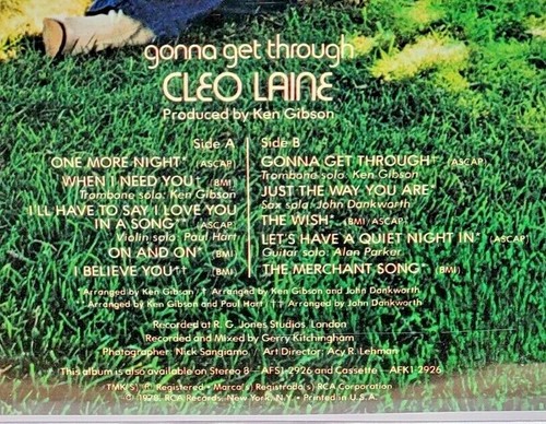 Cleo Laine "Gonna Get Through" Vinyl LP RCA Records AFL1-2926 Stereo, 1978 - Picture 3 of 9