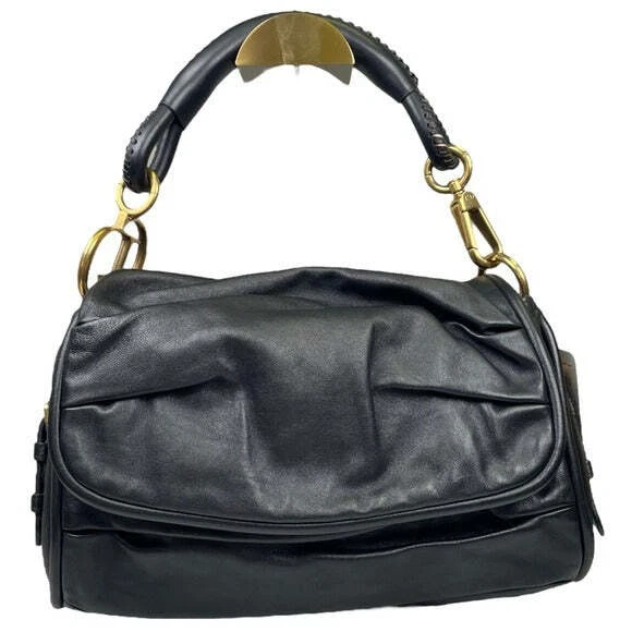 Christian Dior Black Lambskin Gold Hardware Snap Rippled Baseball Stitch Purse