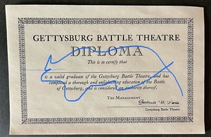 GETTYSBURG PA * SOUVENIR DIPLOMA * 1960S-70S * NEW OLD STOCK * CIVIL WAR