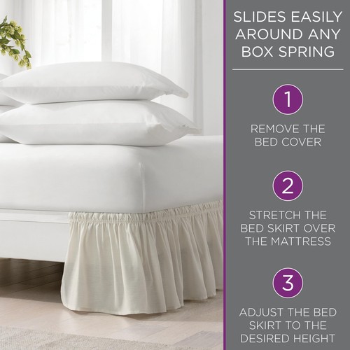 Eyelet Elastic Wrap Around Bed Skirt Easy On/Off Dust Ruffle 18 Inch Drop Que... - Picture 5 of 6