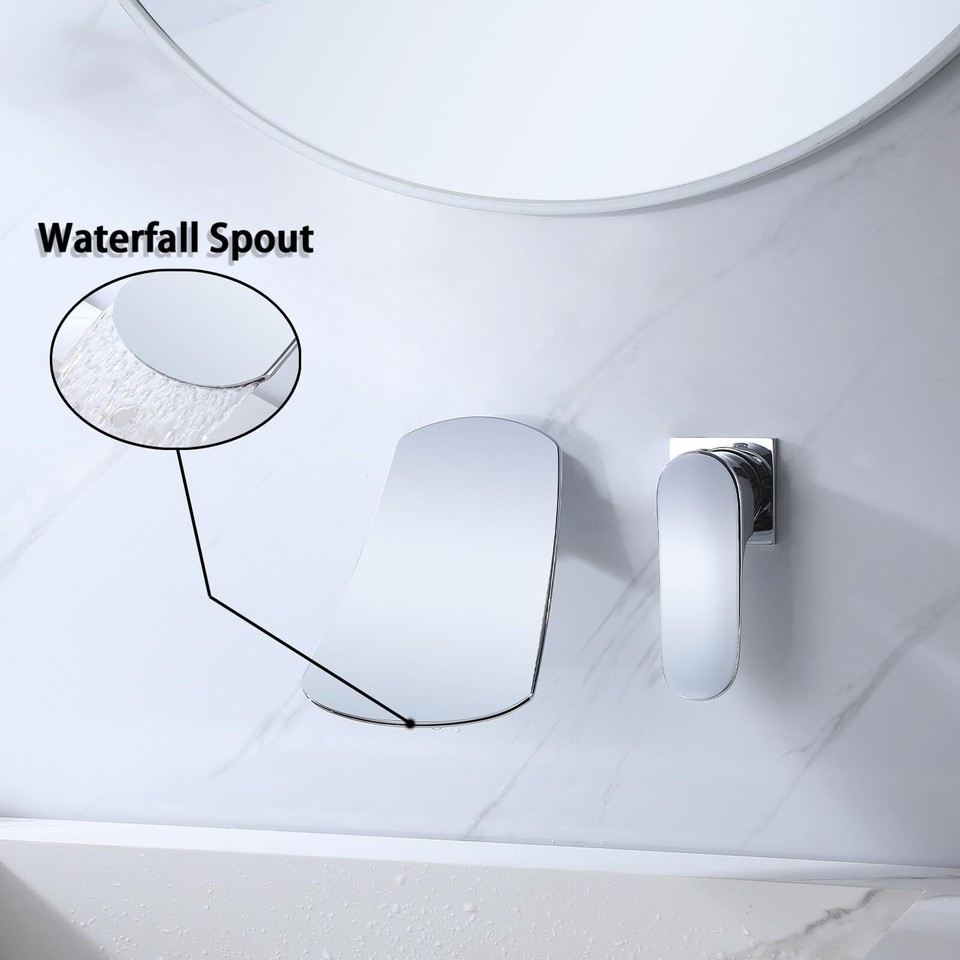 Wall Mounted Waterfall Bathroom Sink Faucet Single Handle Lavatory Sink