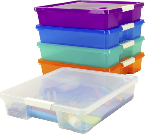 Plastic Storage Box 15.25x13.25x3.25in Stackable 5-Pack for Arts & Crafts - Picture 10 of 12