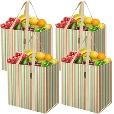 4 PK Grocery Bags Reusable Shopping Bags with Reinforced Bottom Heavy Duty Fo...