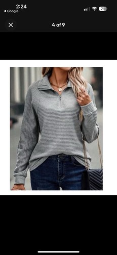 Athleta Ottoman Ribbed Quarter Zip Sweatshirt Light Gray Size M - Afbeelding 9 van 10