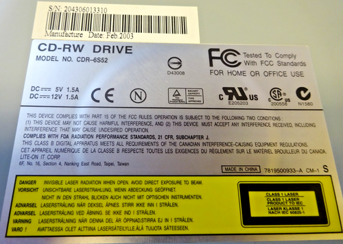 LITE-ON CDR-6S52*** 5,25" interno***CD-R/RW**CD-ROM DRIVE IDE UNITÀ #LW1601 - Foto 4 di 4