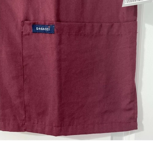 Dagacci Womens Scrub Top Small Burgundy Maroon Short Sleeve V-Neck 3 Pockets NWT - Picture 6 of 7