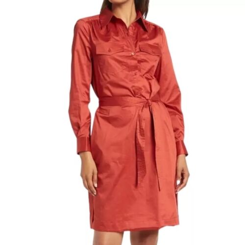 NEW Trina Turk Lono Burnt Orange Cotton Shirt Dress in Lobster Sz XL