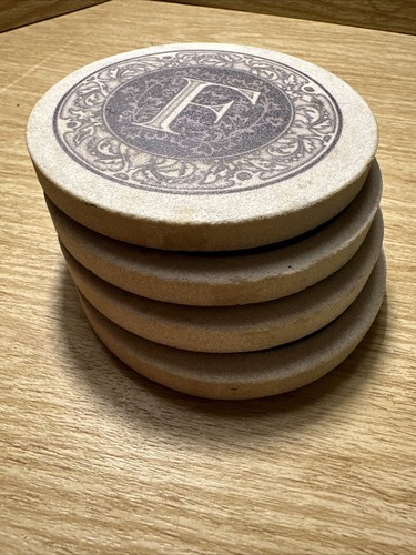 LOT OF 4 THIRSTYSTONE MONOGRAM F SANDSTONE COASTERS LETTER Coaster Cork Back - Picture 2 of 10