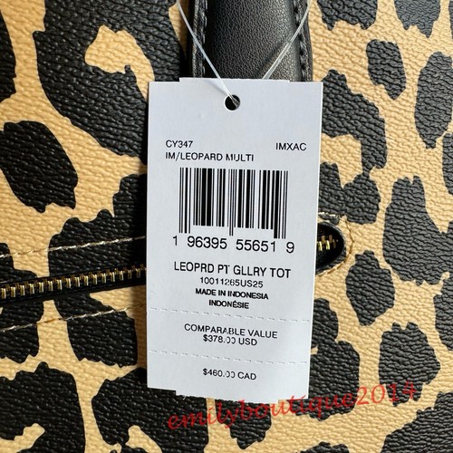 NWT Coach CY347 Gallery Tote Bag With Leopard Print Brown Coated Canvas Medium - Picture 12 of 12