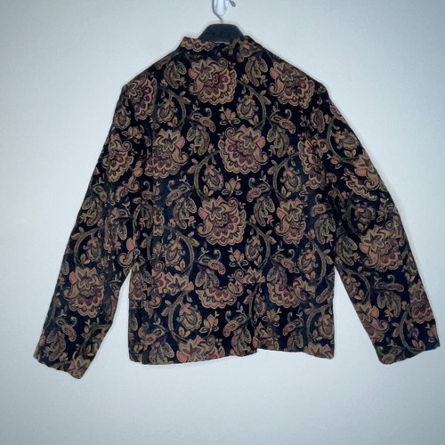 Portrait Women’s XL Black Floral Botanical Tapestry Button Up Jacket Blazer - Picture 2 of 8