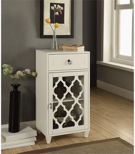 Chic White Accent Table with Drawer and Glass Door - Perfect for Small Spaces - Picture 4 of 9