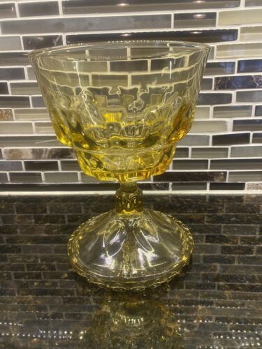 Vintage Amber Glass Compote Pedestal Bowl Thumb print Design Large - Picture 2 of 7