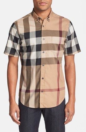 Men Burberry Shirt Short Sleeve Fred Camel Casual Size S US38