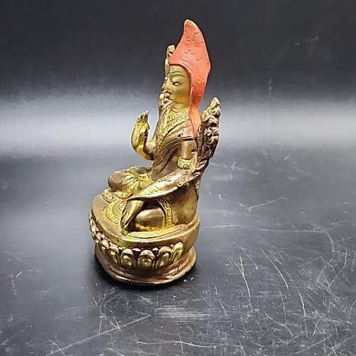 Figura 1° Dalai Lama Tsongkhapa Buddha cinese tibetano ottone rame 3,5"x2"x1,5 - Foto 4 di 18