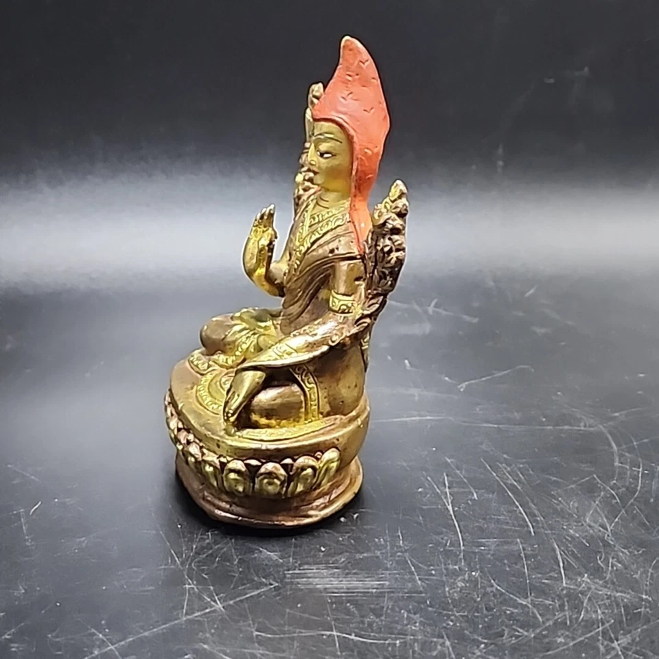 Figura 1er Dalai Lama Tsongkhapa Buda Chino Tibetano Latón Cobre 3.5"x2"x1.5 Foto 4 de 4