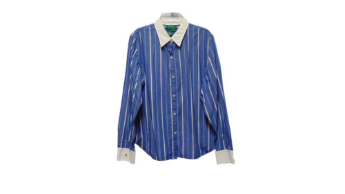 Lauren Ralph Lauren Long Sleeve Shirt Large Womens Blue/white Stripe Button Down - Picture 2 of 5
