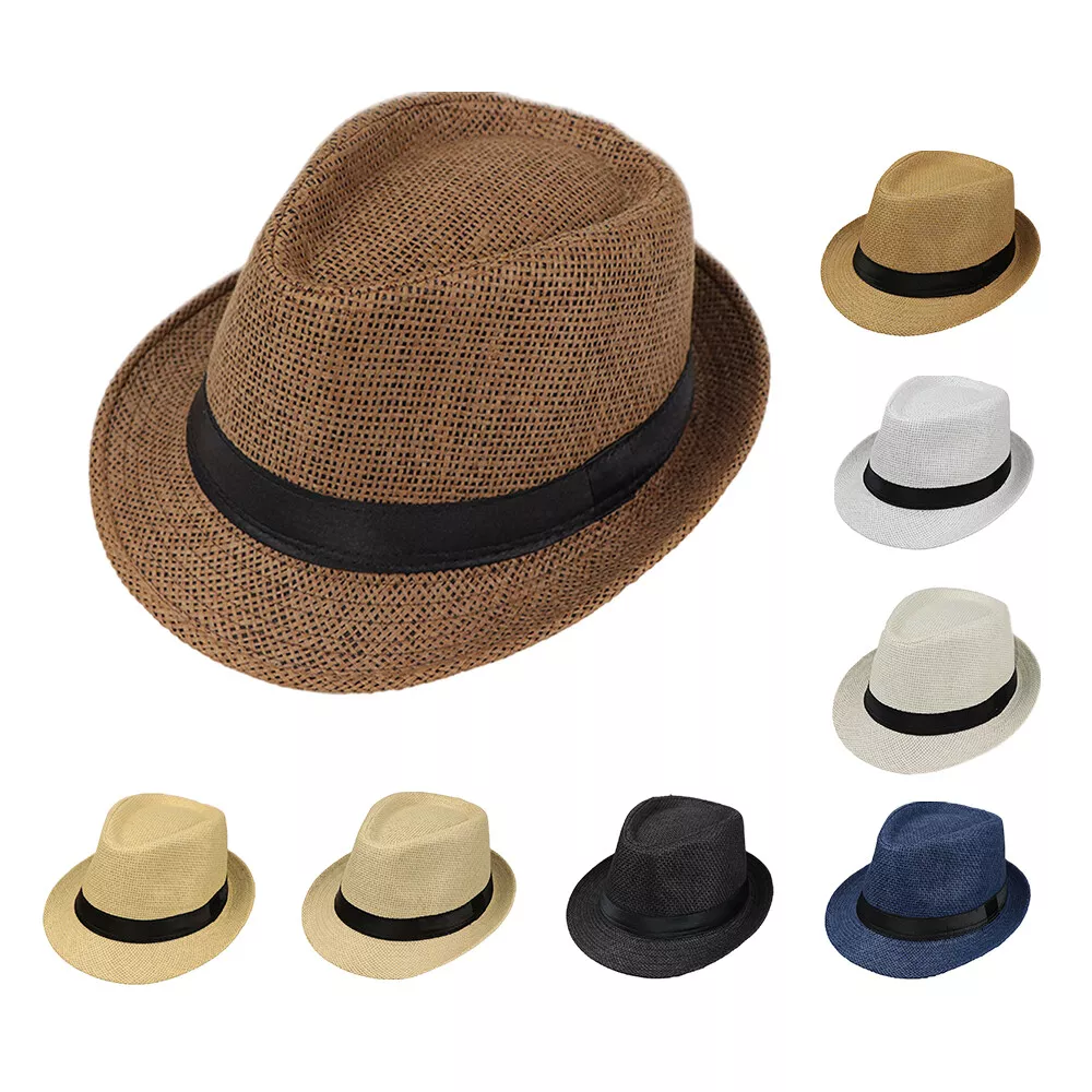 Mens Fedora Hat Trilby Summer Beach Sun Straw Hats Men Womens