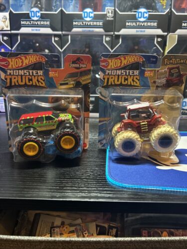🔥2024 Hot Wheels Monster Trucks TREASURE HUNT- JURASSIC PARK And Flintstones