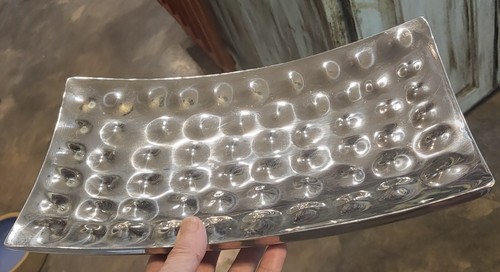 Wunderschöne MCM-Stil Chrom Aluminium 12 Zoll gebogene gebimmte rechteckige Platte Schüssel 