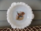Vintage Fire King White Milk Glass Ashtray Game Bird Design Mallard Duck Tobacco