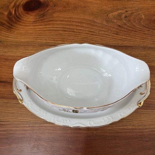 Royal Rose Fine China Gravy Boat with Attached Underplate Pink Flowers Gold Trim - Picture 16 of 20
