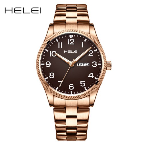 Helei Calendar Men's Quartz Watch Waterproof 43mm Stainless Steel - Picture 28 of 29