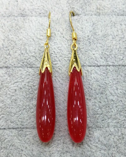 Pendientes colgantes de gancho largo gota de agua púrpura multicolor ágata de jade 18 kgp - Imagen 15 de 24
