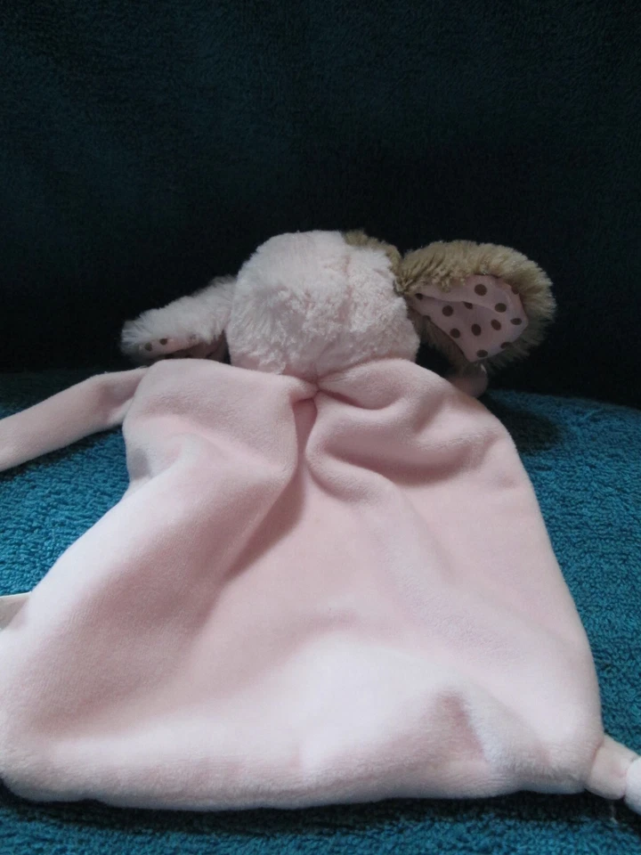 Bearington Bebé Peluche Cachorro Perro Lovey Manta de Seguridad Rosa Marrón Lunares Arco Foto 2 de 3