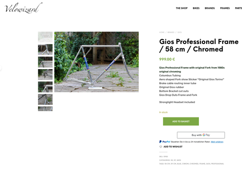 Gios Professional Frame / 58 cm /  Original Chrom / Frame Columbus Campagnolo - Picture 9 of 23