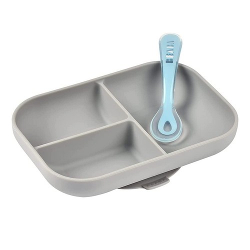 BEABA Silicone Suction Compartment Plate With Feeding Spoon, Microwave Safe - Picture 9 of 10