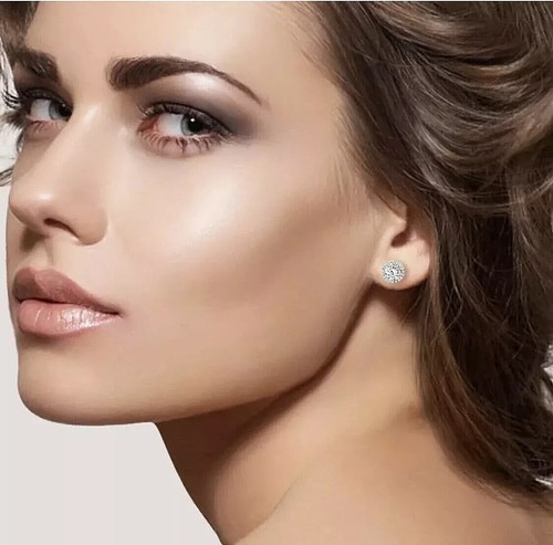 4Ct Round Cut Lab Created Halo FL/D Stud Earrings 14K White Gold FN Push Back - Picture 3 of 8