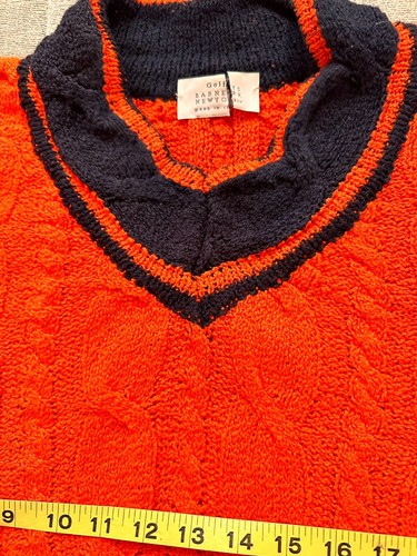 Barneys Golf MENS XL V Neck Rib Cable Knit Orange Navy Sweater Made In Italy - Picture 3 of 7