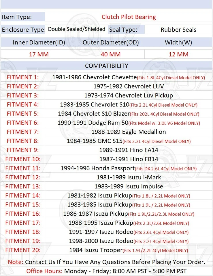 [Qty.1] Clutch Pilot Bearing [17mm Bore] Unit For 1973-1974 Chevrolet Luv Pickup - Imagem 2 de 4