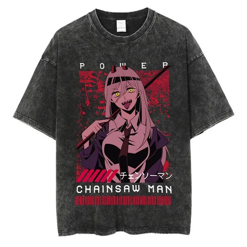 Anime Chainsaw Man Acid Tshirt Retro Vintage T Shirt Men Harajuku Cotton Casual - Picture 21 of 23
