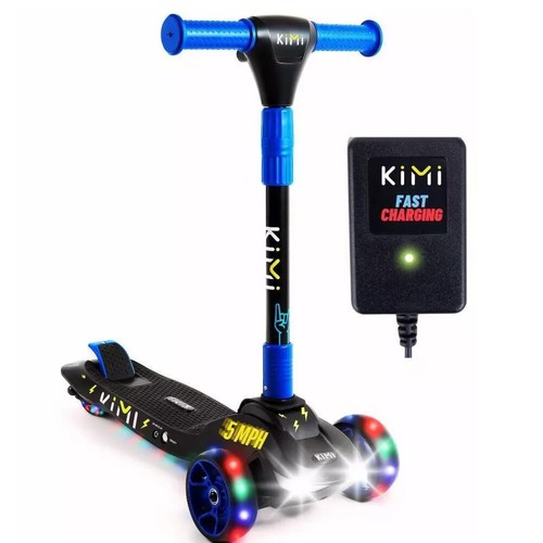 Kimi Kinder Elektroroller Leuchträder blau Lean-to-Steer 5mph 3-9 Jahre (LESEN)