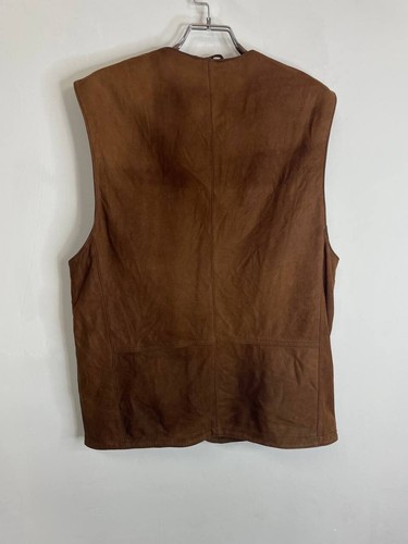 Camel Collection Brown Leather Vest Men’s L Vintage Western Style Button Up - Picture 8 of 10