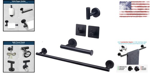 Stainless Steel Bathroom Hardware - Towel Rack, Toilet Paper Holder, 3 Hooks - Picture 2 of 10
