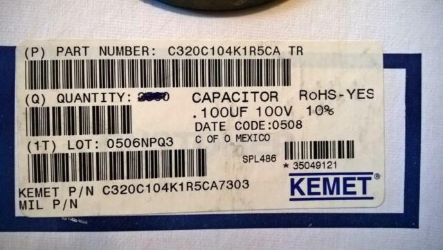 Ah2 Pcs Kemet C320C104K1R5CA Ceramic Capacitor 0.1uf 10 100v Radial for sale online