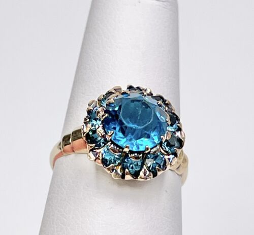 Vintage Plainville Stock Co. Past Ring 10k Gelbgold blaues Glas Gr. 5,25 - Bild 4 von 16