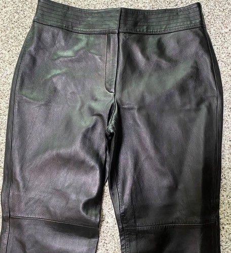 Pantalones de cuero negros para mujer Apostrophe talla 12 pierna recta para motocicleta” - Imagen 2 de 4