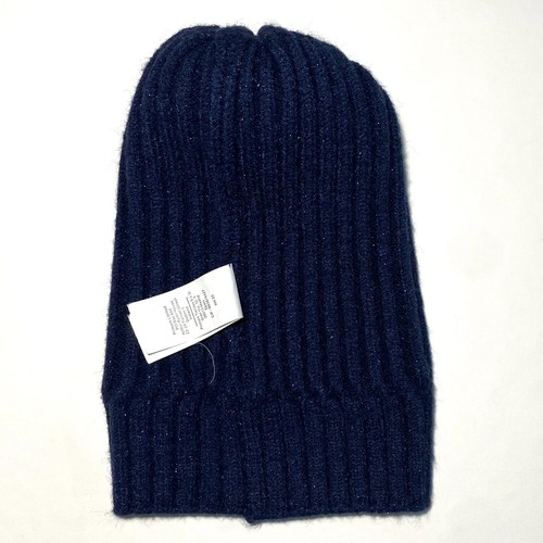 PRIMARK Shiny Navy-Blue Cable Knit Roll-Up Pom-Pom Faux Fur Hat Beanie Girls M/L - Picture 4 of 8