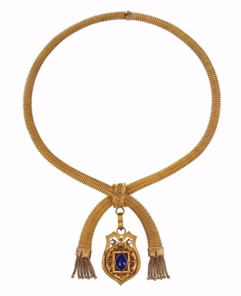 Collar estilo bobina victoriano con borla y medallón en 14k y 18k -- HM1842AE