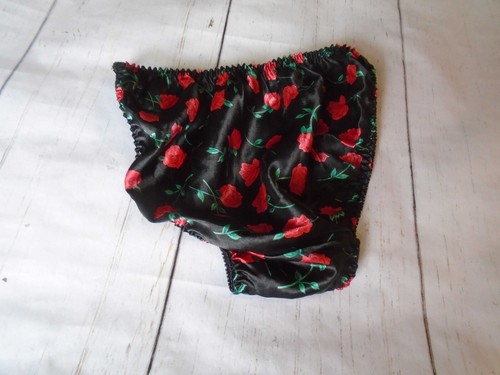 Shiny Black & Red Rose Print Vintage Women's String Bikini Panties M 6 - Picture 5 of 6