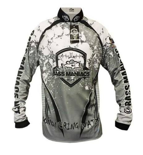 Bass Maniacs Fishing Jersey White Splash Tournament Bass Jersey UV Protection - Picture 1 of 3