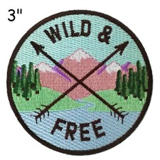 Wild and Free Mountains Patch Embroidered Iron-On Applique Nature Badge Souvenir