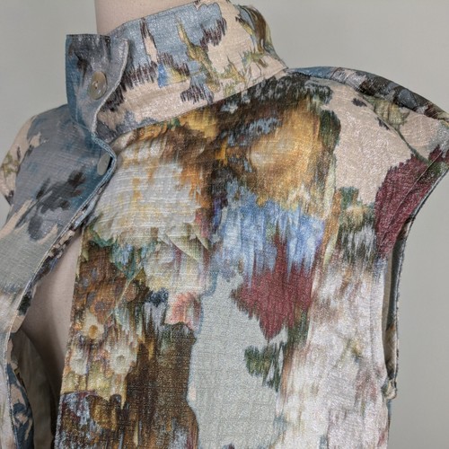 Bryn Walk Vest Top S Floral Metallic Cream Blue Tapestry Lagenlook Artsy Layer - Picture 3 of 10