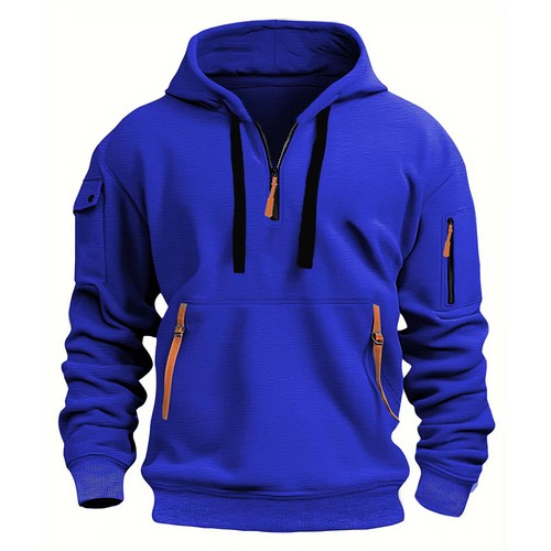 Mens Cargo Combat Hoodie Long Sleeve Half Zip Sport Army Tactical Sweatshirt Top - Picture 14 of 27