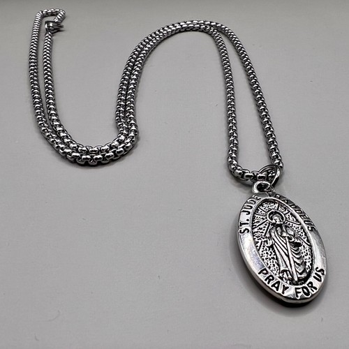 Saint Jude Medal Patron Of Lost Causes Pendant necklace Charm Catholic 58cm - Picture 3 of 7