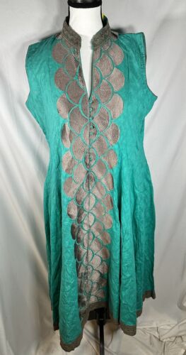 Vardhman Bollywood Style Party Wear Women’s Teal & Gray Midi Dress Sz M/L