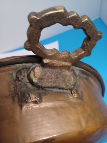 "Grande manico in ottone patina antico profondo primitivo martellato pentola in ottone patina 11" - Foto 2 di 17